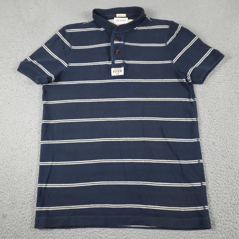 Abercrombie Fitch Polo Shirt Boys XL Blue Striped Short Sleeve Muscle Fit Kids